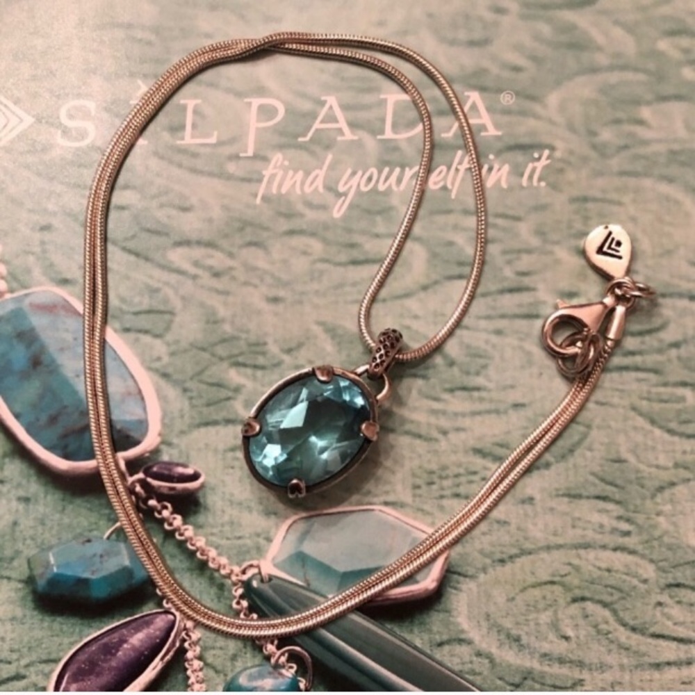 Silpada Filigree Sterling Silver Aqua Glass Reversible Pendant Necklace N2198